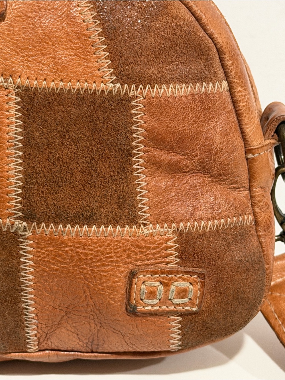 Bed Stu Abundance Patchwork Leather Sling Belt Bag Brown Crossbody Waist Pack - Picture 8 of 16